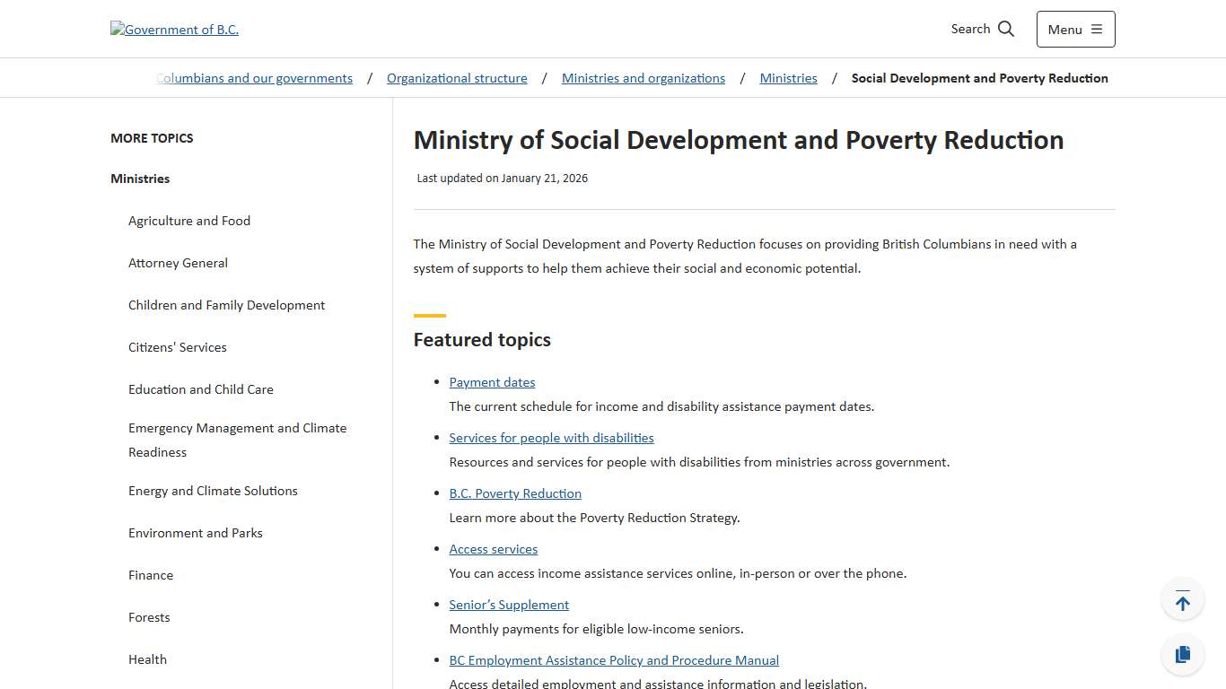 Ministry of Social Development and Poverty Reduction - Province of British Columbia