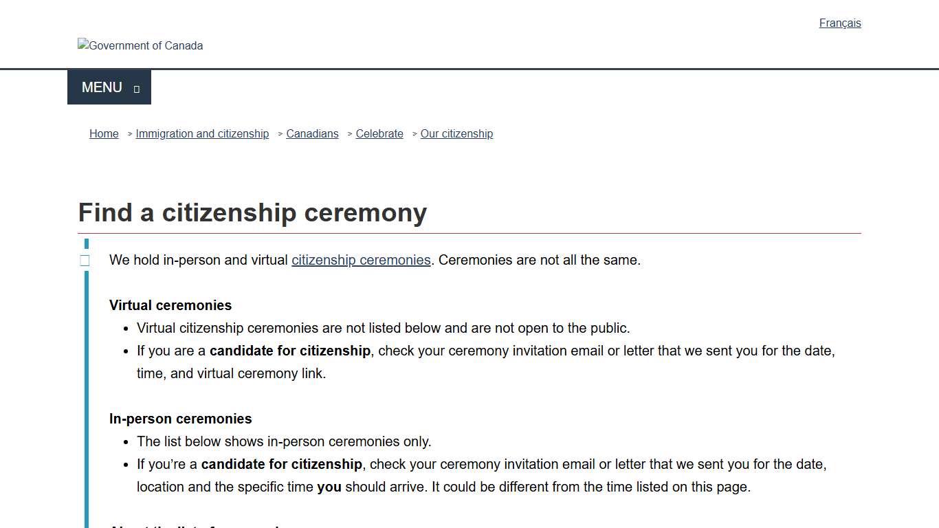 Find a citizenship ceremony