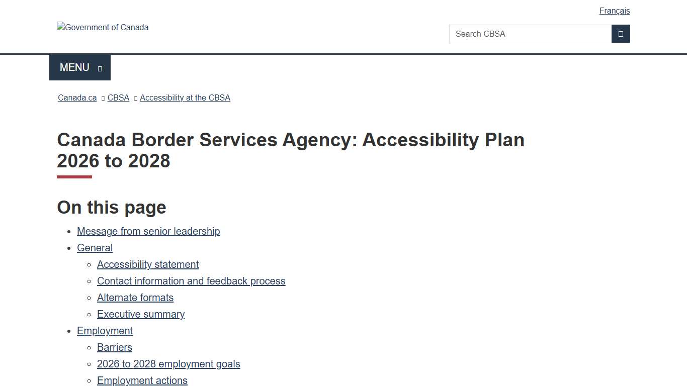 Canada Border Services Agency: Accessibility Plan 2026 to 2028